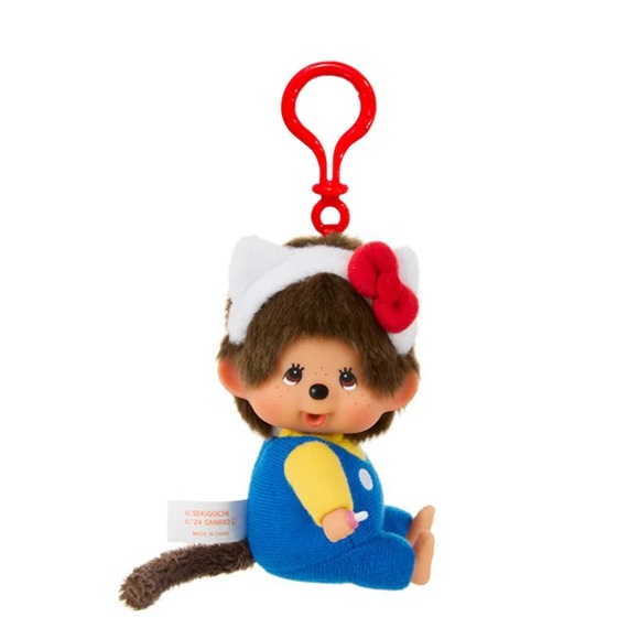 Hello Kitty x Monchhichi Plush Mascot Clip Key Chain Bag Charm - Picture 1 of 5